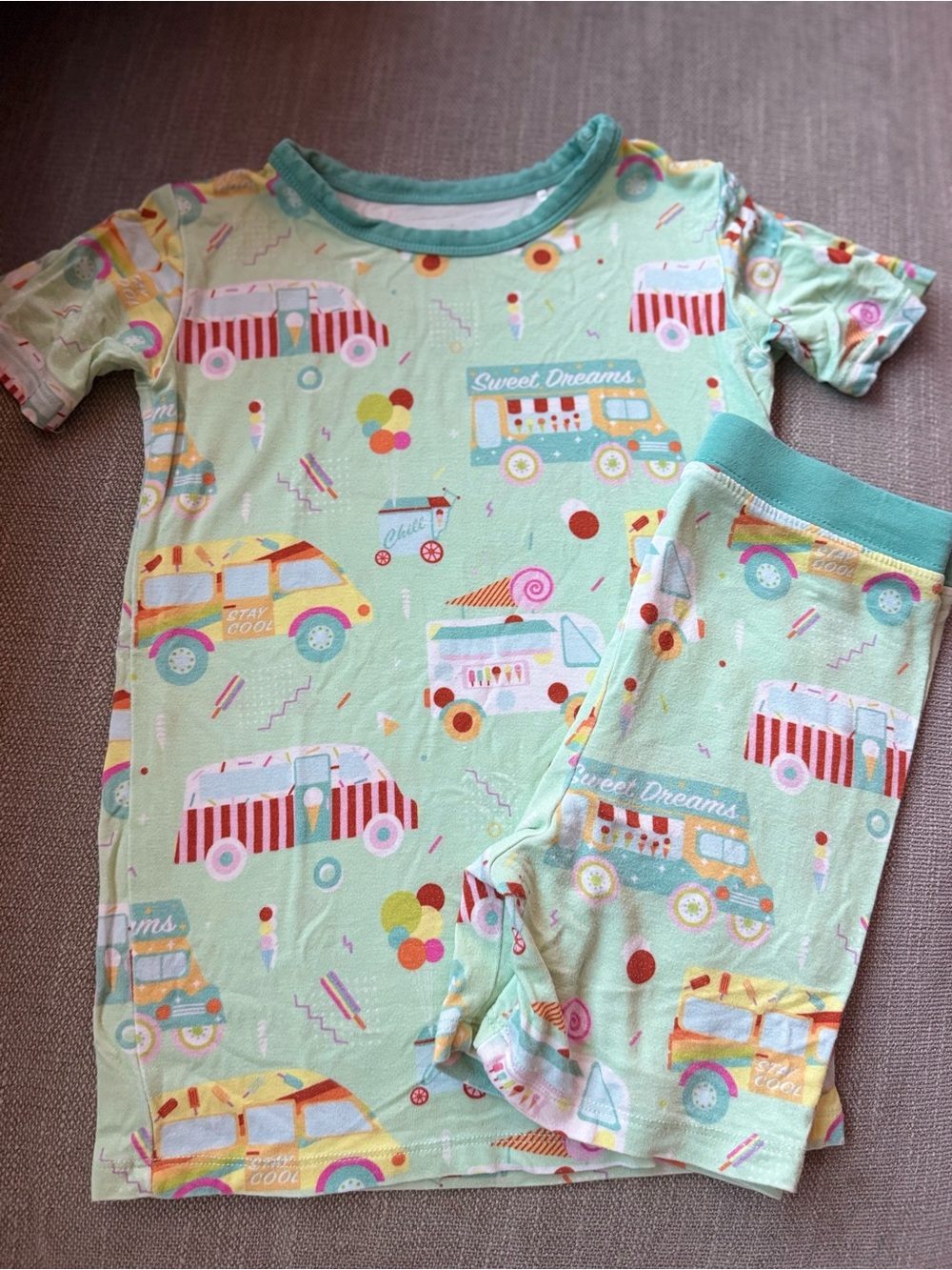 Kids Mint Food Truck Pajama Shorts Set